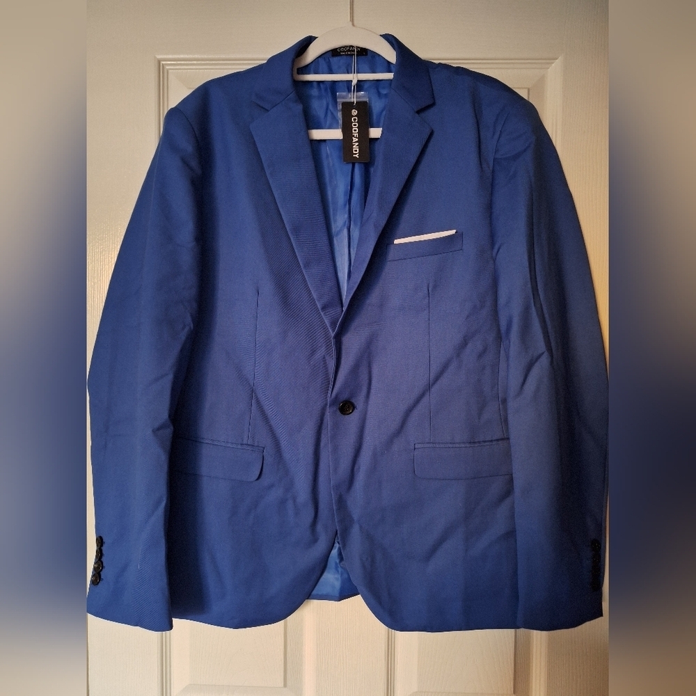 COOFANDY Men Suit Classic Fit 2 Piece Suit Set One Button L, Blue NEW